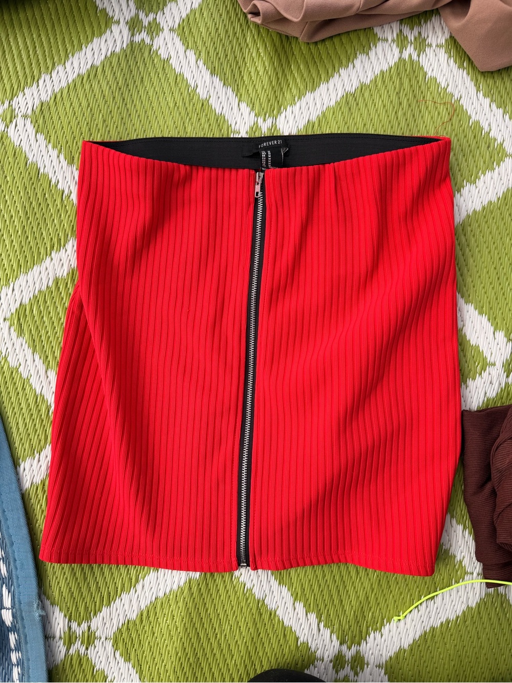 Forever 21 Red Ribbed Front-Zip Mini Skirt